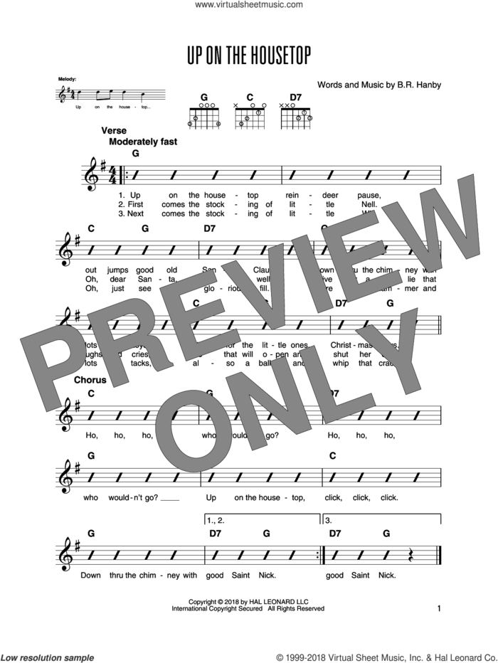 Up On The Housetop sheet music for guitar solo by Benjamin Hanby, intermediate skill level