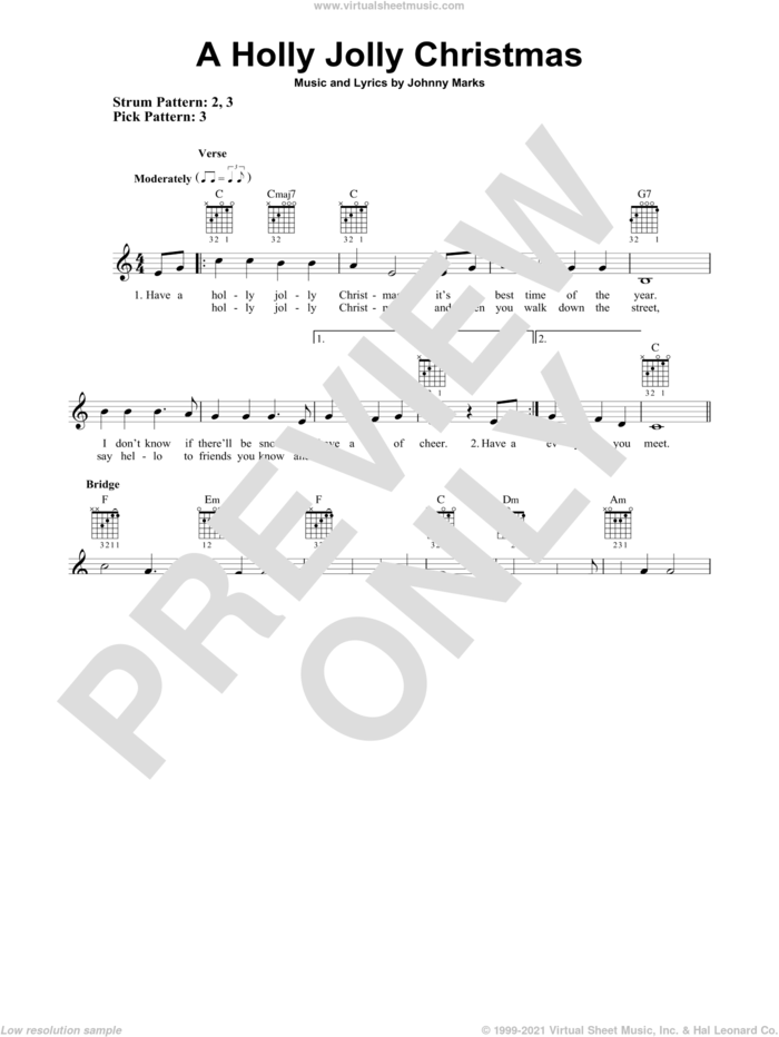 A Holly Jolly Christmas sheet music for guitar solo (chords) by Johnny Marks, easy guitar (chords)