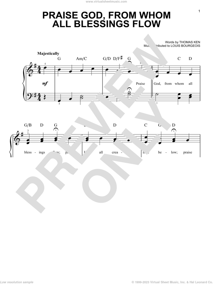 Praise God, From Whom All Blessings Flow, (easy) sheet music for piano solo by Thomas Ken and Louis Bourgeois, easy skill level