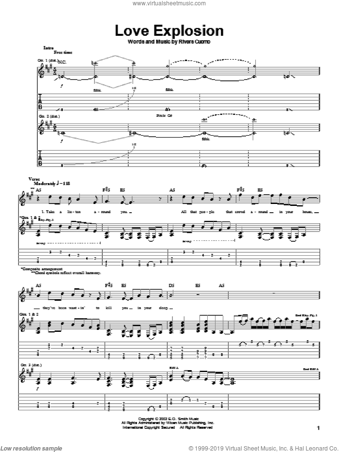Love Explosion sheet music for guitar (tablature) by Weezer and Rivers Cuomo, intermediate skill level