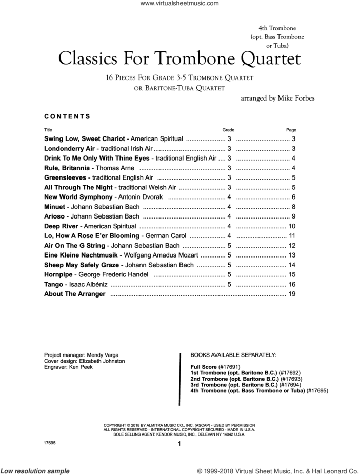 Classics For Trombone Quartet - 4th Trombone sheet music for trombone quartet by Michael Forbes, classical score, intermediate skill level