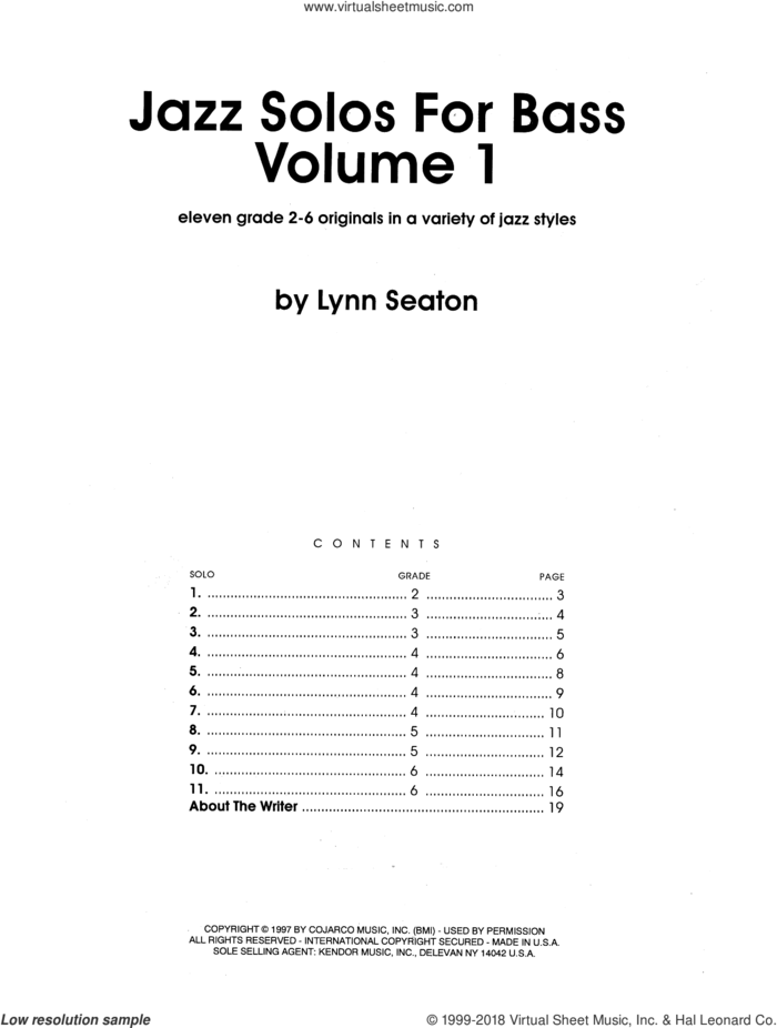 Jazz Solos For Bass, Volume 1 sheet music for percussions by Lynn Seaton, intermediate skill level