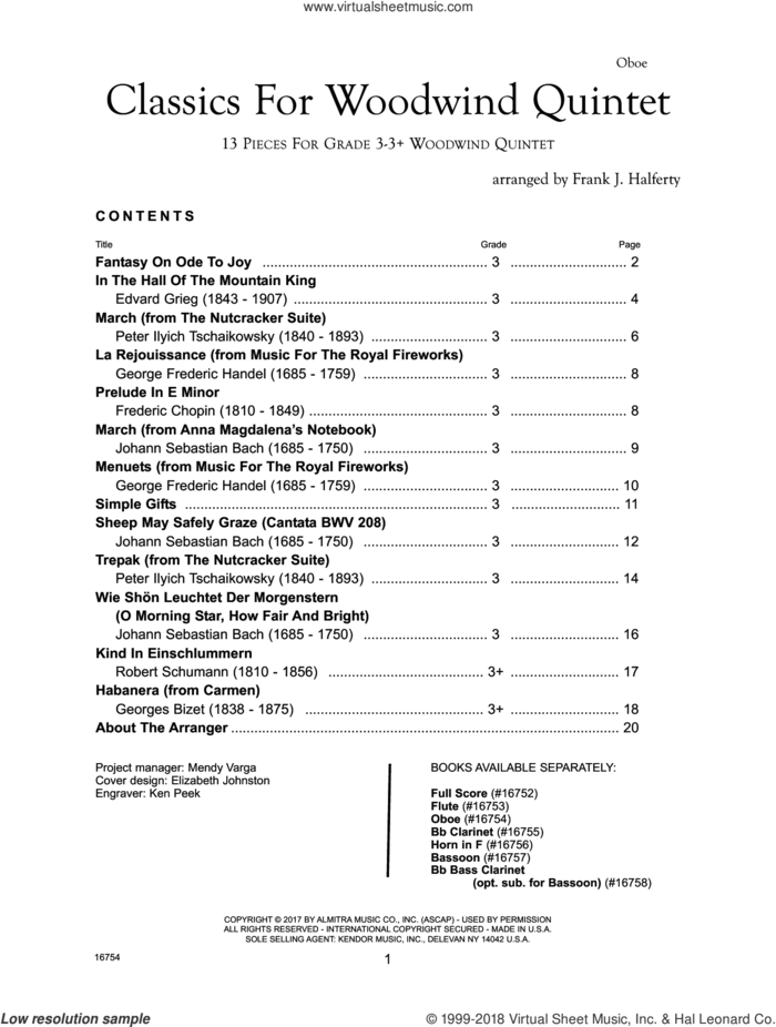 Classics For Woodwind Quintet - Oboe sheet music for wind quintet by Frank J. Halferty, classical score, intermediate skill level