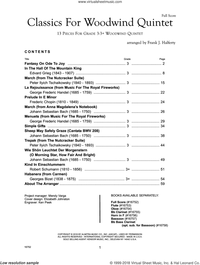 Classics For Woodwind Quintet - Full Score sheet music for wind quintet by Frank J. Halferty, classical score, intermediate skill level