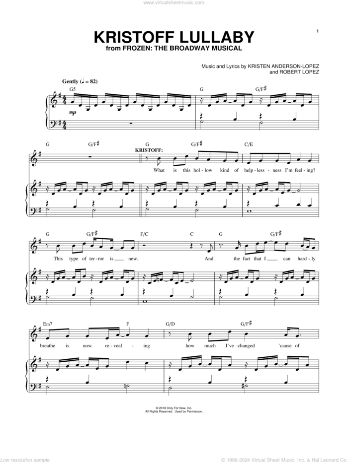 Kristoff Lullaby sheet music for voice and piano by Robert Lopez, Kristen Anderson-Lopez and Kristen Anderson-Lopez & Robert Lopez, intermediate skill level