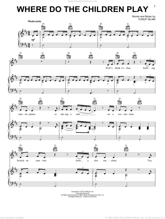 Where Do The Children Play sheet music for voice, piano or guitar by Cat Stevens and Yusuf Islam, intermediate skill level