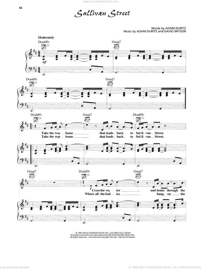 Sullivan Street sheet music for voice, piano or guitar by Counting Crows, Adam Duritz and David Bryson, intermediate skill level