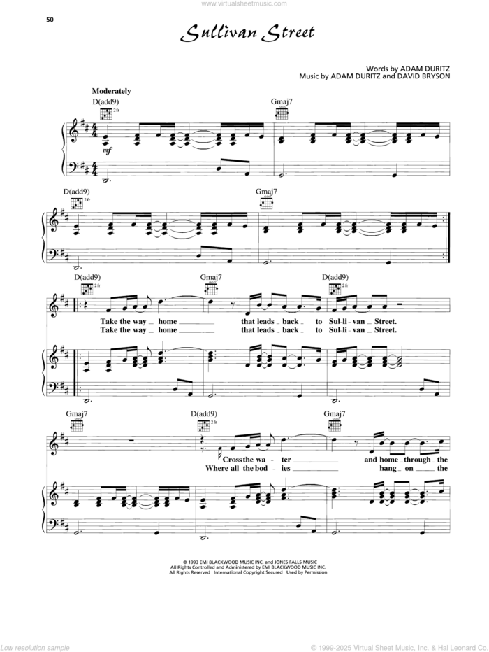 Sullivan Street sheet music for voice, piano or guitar by Counting Crows, Adam Duritz and David Bryson, intermediate skill level