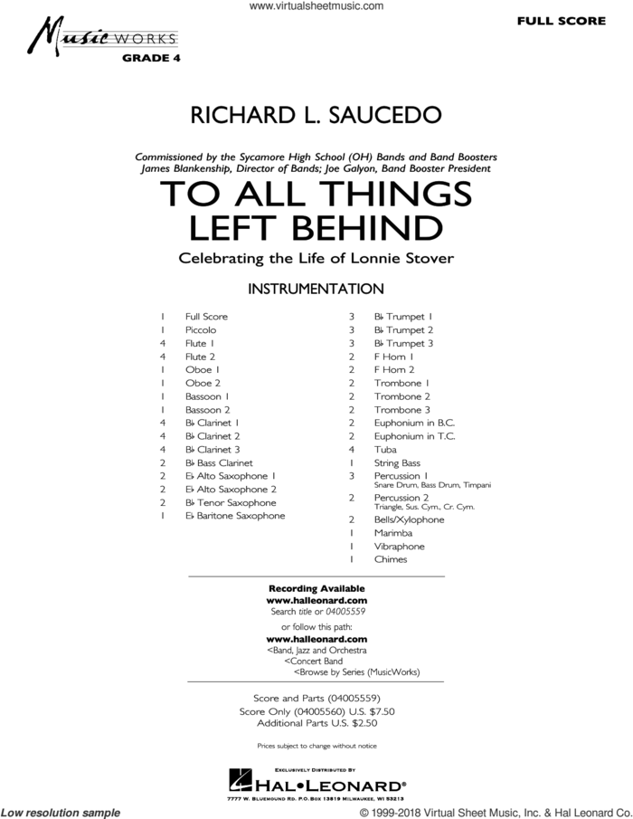 To All Things Left Behind (COMPLETE) sheet music for concert band by Richard L. Saucedo, intermediate skill level