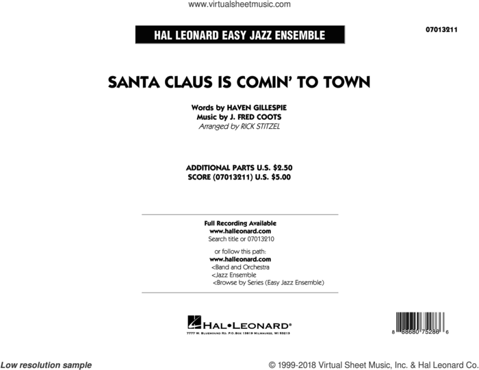 Santa Claus Is Comin' to Town (COMPLETE) sheet music for jazz band by J. Fred Coots, Haven Gillespie and Rick Stitzel, intermediate skill level