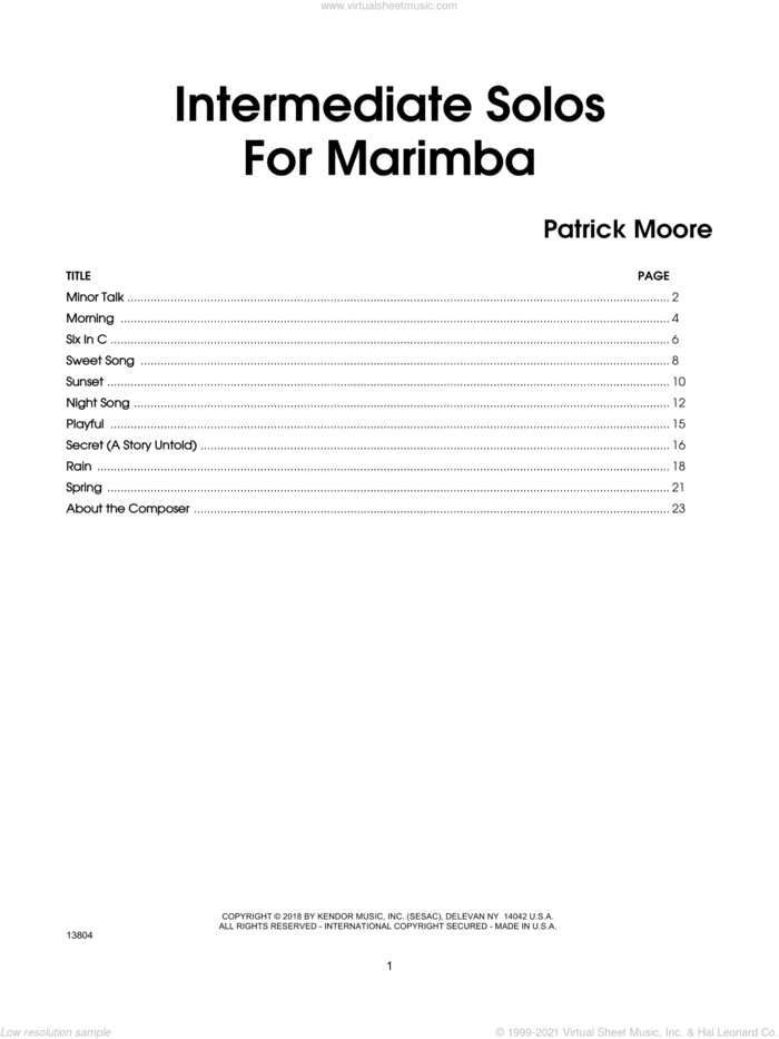 Intermediate Solos For Marimba sheet music for percussions by James Moore, intermediate skill level