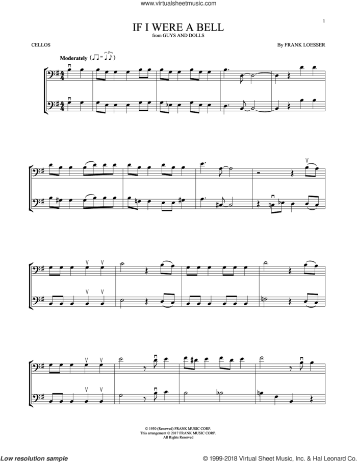 If I Were A Bell sheet music for two cellos (duet, duets) by Frank Loesser, intermediate skill level