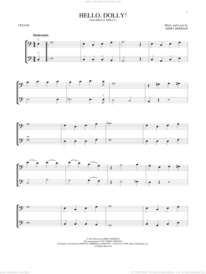 Hello, Dolly! sheet music for two cellos (duet, duets) by Louis Armstrong and Jerry Herman, intermediate skill level