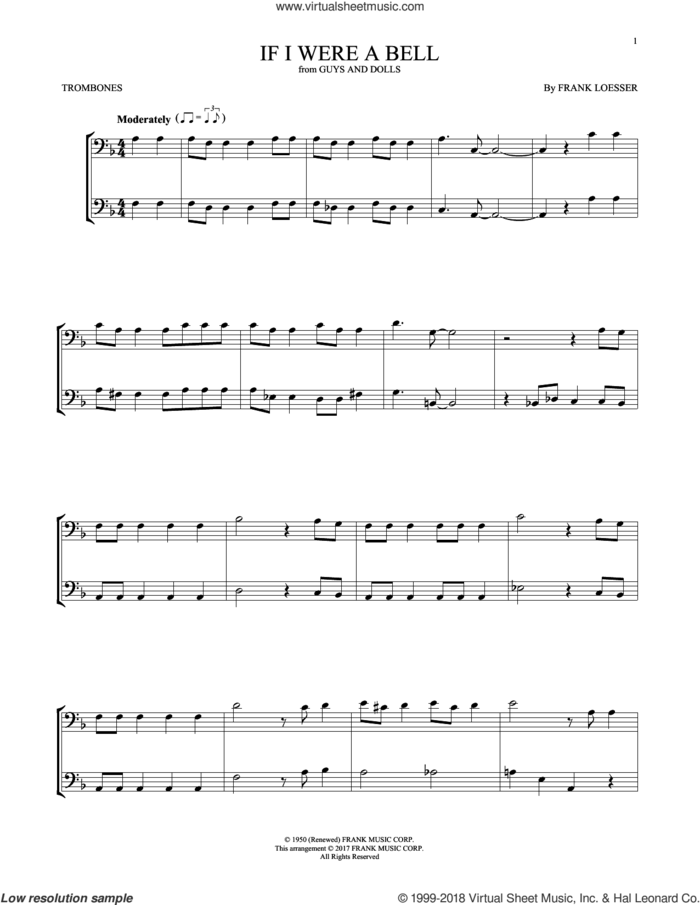 If I Were A Bell sheet music for two trombones (duet, duets) by Frank Loesser, intermediate skill level