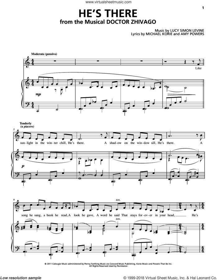 He's There sheet music for voice and piano by Michael Korie, Amy Powers, Lucy Simon, Lucy Simon Levine, Lucy Simon Levine, Michael Korie & Amy Powers and Lucy Simon, Michael Korie & Amy Powers, intermediate skill level