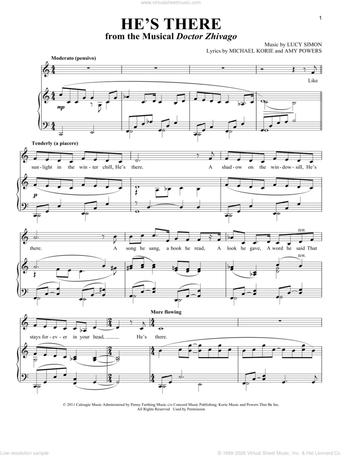 He's There sheet music for voice and piano by Michael Korie, Amy Powers, Lucy Simon, Lucy Simon Levine, Lucy Simon Levine, Michael Korie & Amy Powers and Lucy Simon, Michael Korie & Amy Powers, intermediate skill level