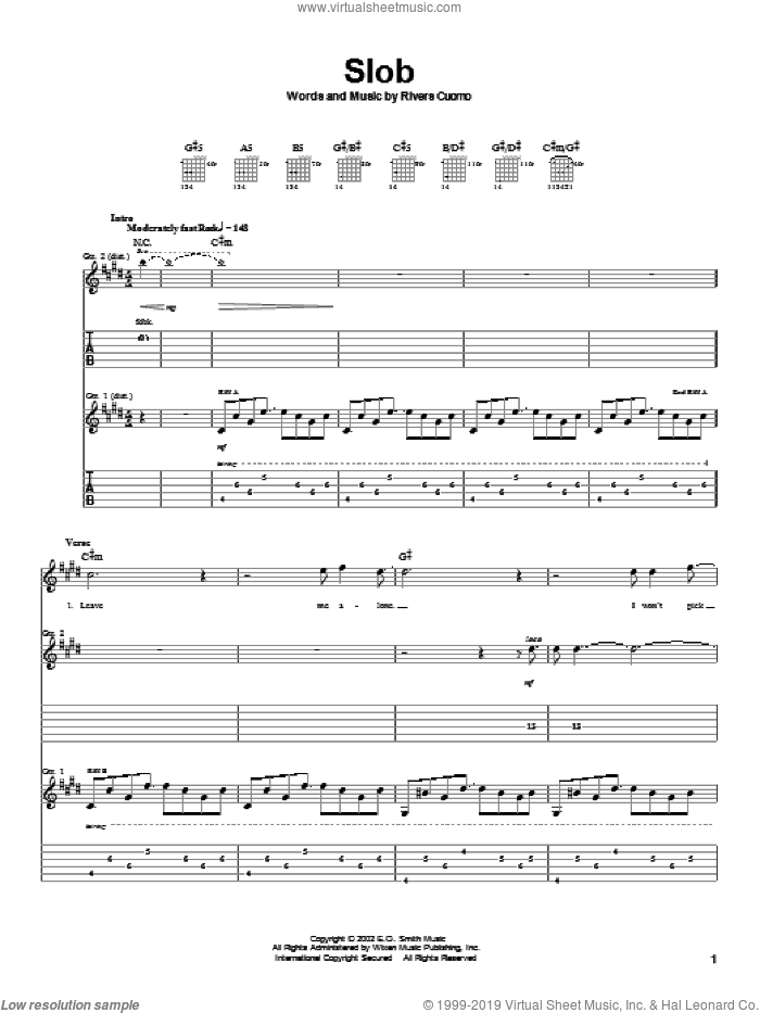 Slob sheet music for guitar (tablature) by Weezer and Rivers Cuomo, intermediate skill level