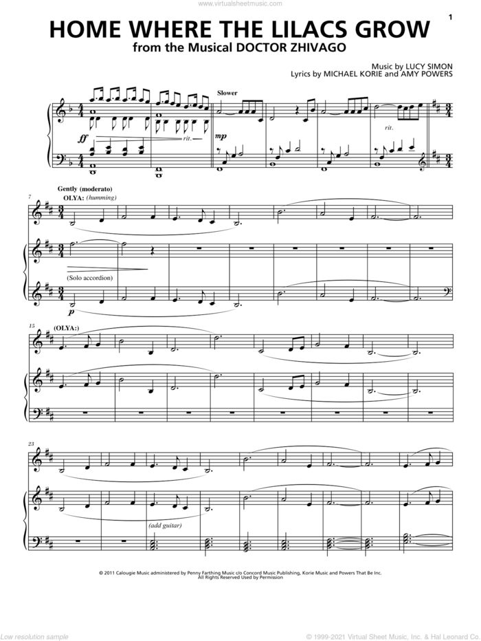 Home Where The Lilacs Grow sheet music for voice and piano by Michael Korie, Amy Powers, Lucy Simon, Lucy Simon Levine, Lucy Simon Levine, Michael Korie & Amy Powers and Lucy Simon, Michael Korie & Amy Powers, intermediate skill level