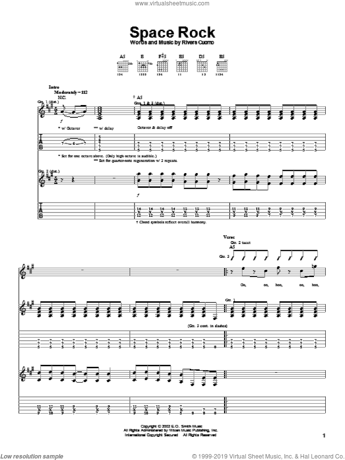 Space Rock sheet music for guitar (tablature) by Weezer and Rivers Cuomo, intermediate skill level