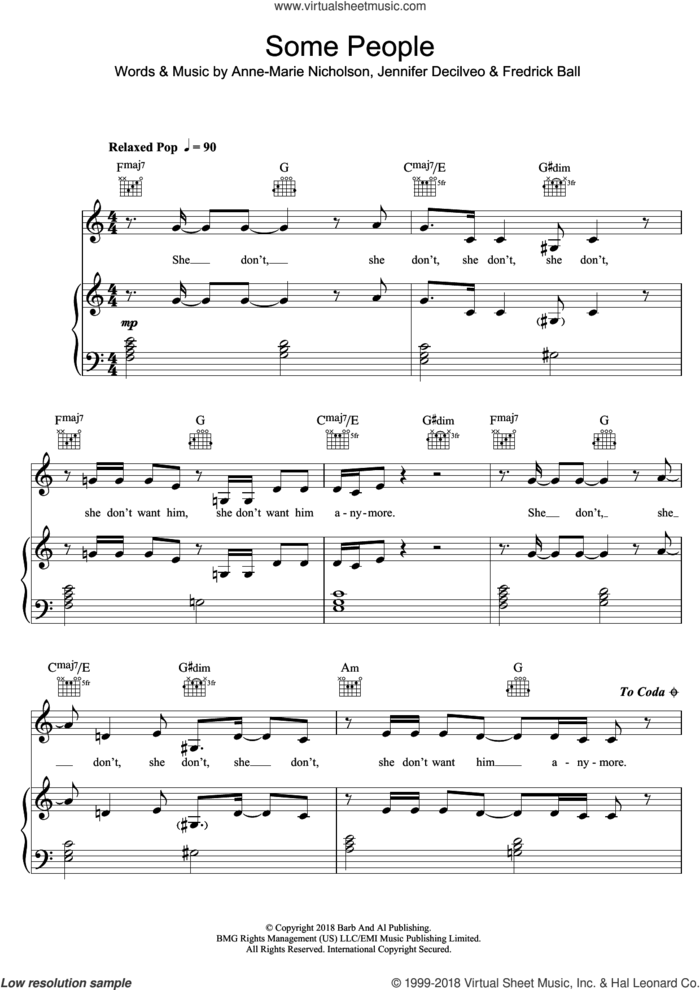 Some People sheet music for voice, piano or guitar by Anne-Marie, Anne-Marie Nicholson, Fredrick Ball and Jennifer Decilveo, intermediate skill level
