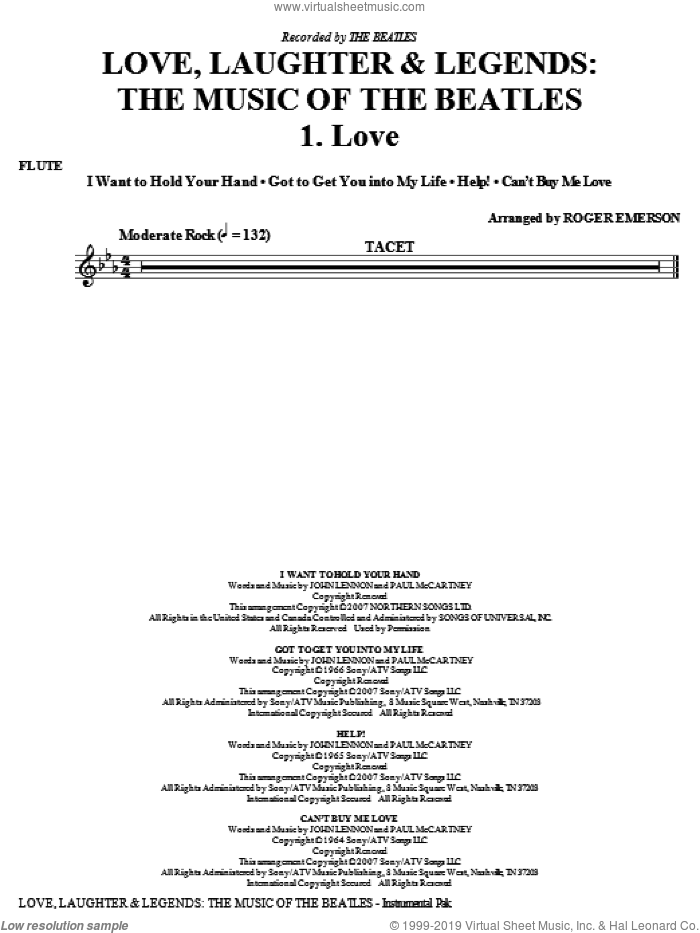 Love, Laughter and Legends (complete set of parts) sheet music for orchestra/band by Paul McCartney, John Lennon, Roger Emerson and The Beatles, intermediate skill level