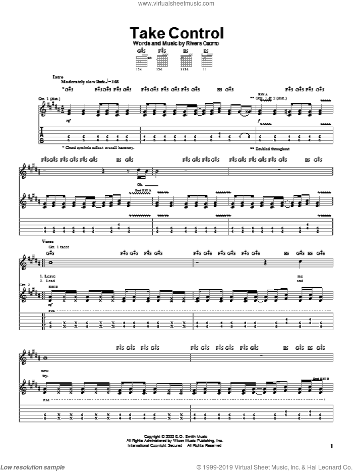 Take Control sheet music for guitar (tablature) by Weezer and Rivers Cuomo, intermediate skill level