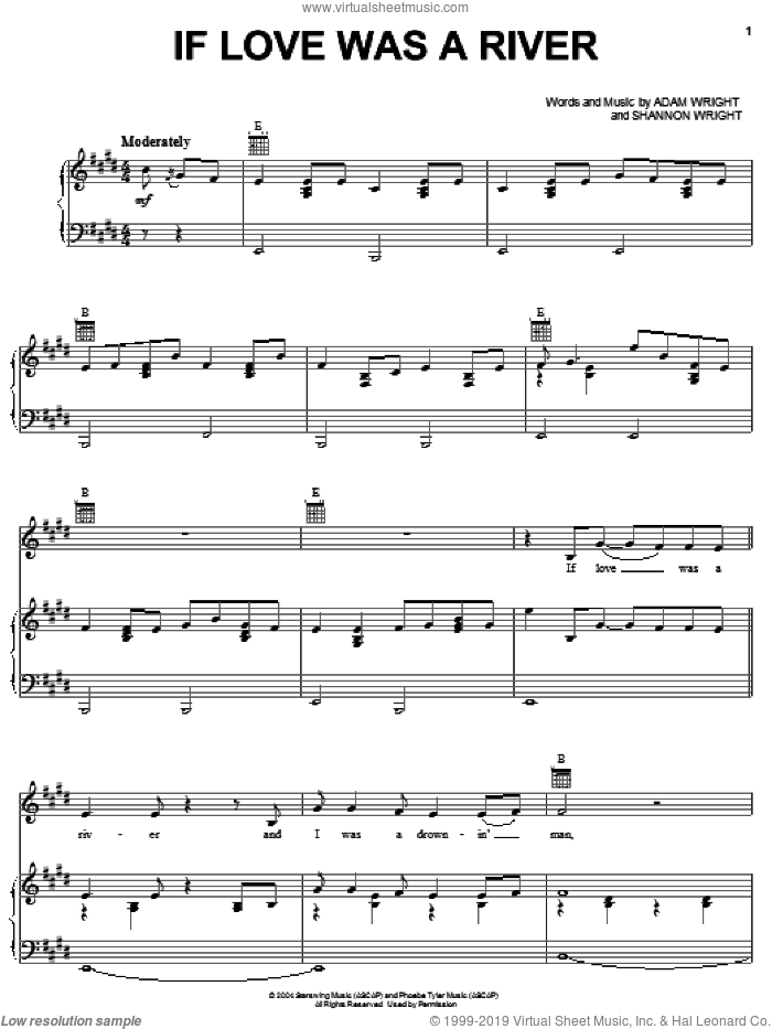 If Love Was A River sheet music for voice, piano or guitar by Alan Jackson, Adam Wright and Shannon Wright, intermediate skill level