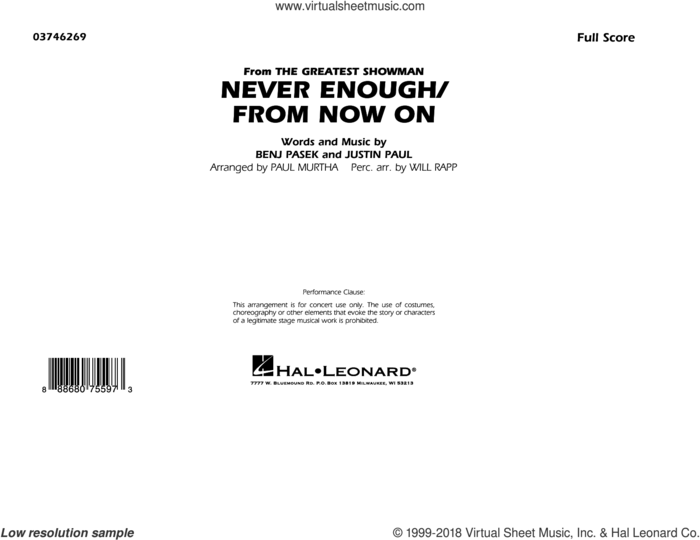 Never Enough/From Now On (COMPLETE) sheet music for marching band by Paul Murtha, Benj Pasek, Justin Paul and Will Rapp, intermediate skill level