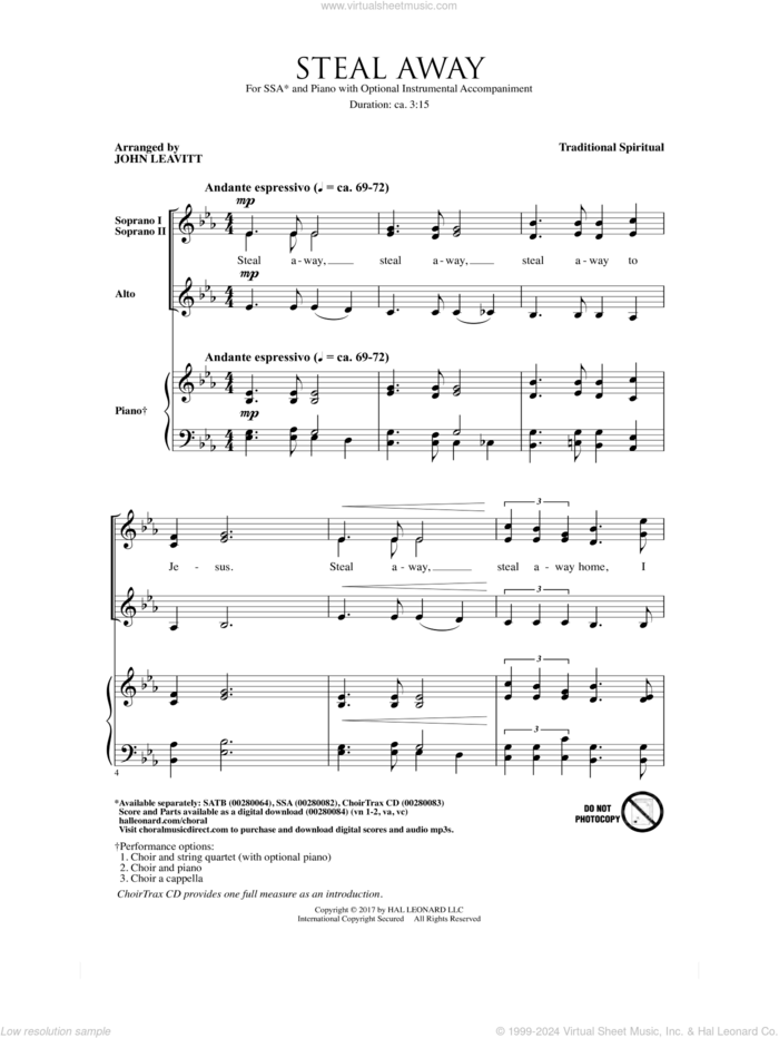 Steal Away (Steal Away To Jesus) sheet music for choir (SSA: soprano, alto) by John Leavitt and Miscellaneous, intermediate skill level