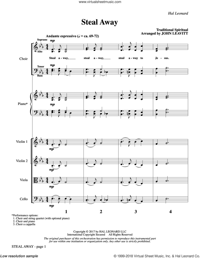 Steal Away (COMPLETE) sheet music for orchestra/band (Strings) by John Leavitt and Miscellaneous, intermediate skill level