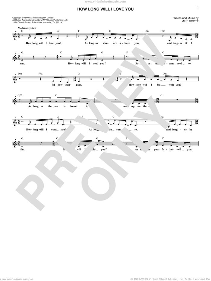 How Long Will I Love You sheet music for voice and other instruments (fake book) by Ellie Goulding and Mike Scott, wedding score, intermediate skill level