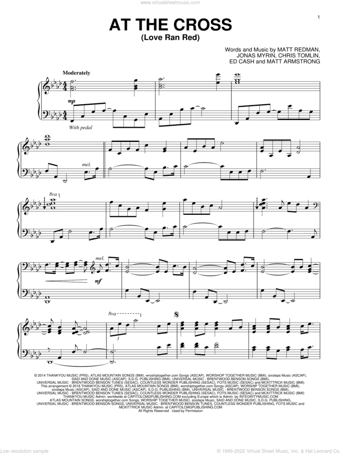 At The Cross (Love Ran Red), (intermediate) sheet music for piano solo by Chris Tomlin, Ed Cash, Jonas Myrin, Matt Armstrong and Matt Redman, intermediate skill level