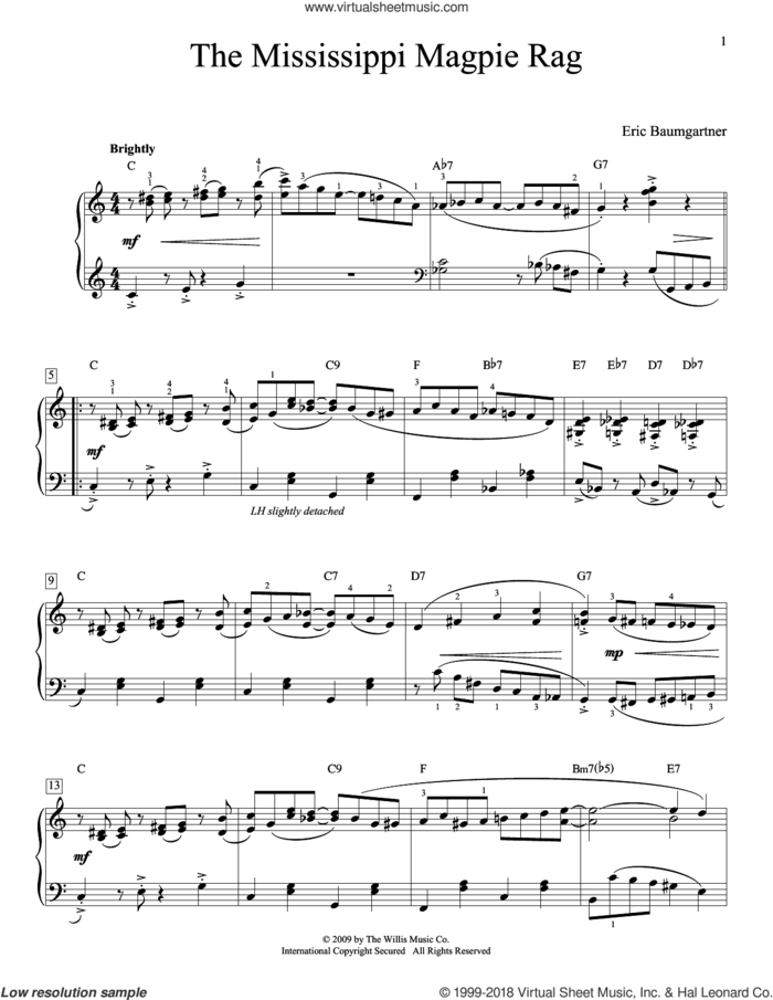 Mississippi Magpie Rag sheet music for piano solo (elementary) by Eric Baumgartner, beginner piano (elementary)