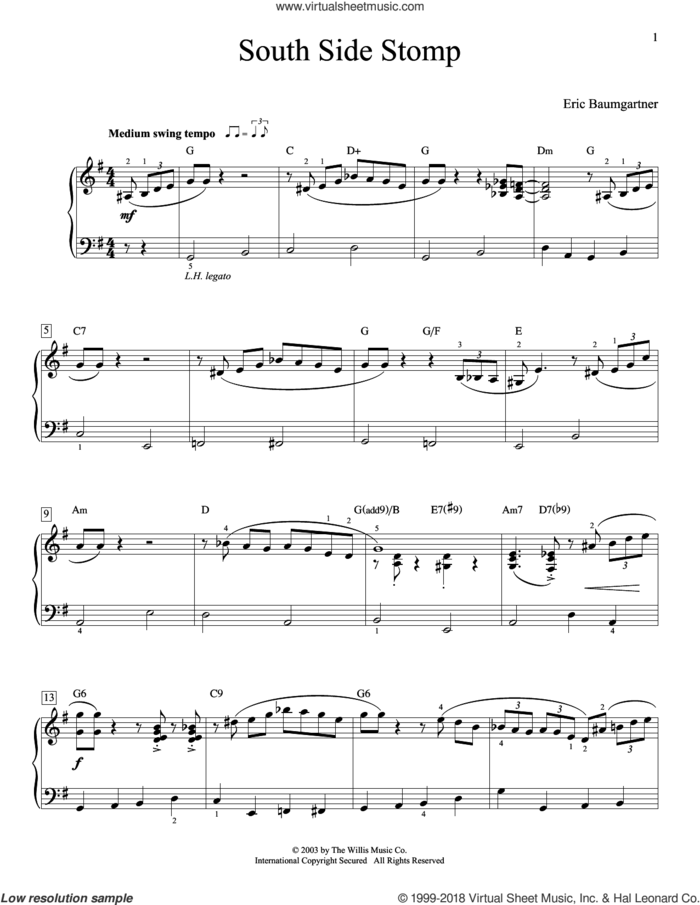 South Side Stomp sheet music for piano solo (elementary) by Eric Baumgartner, beginner piano (elementary)