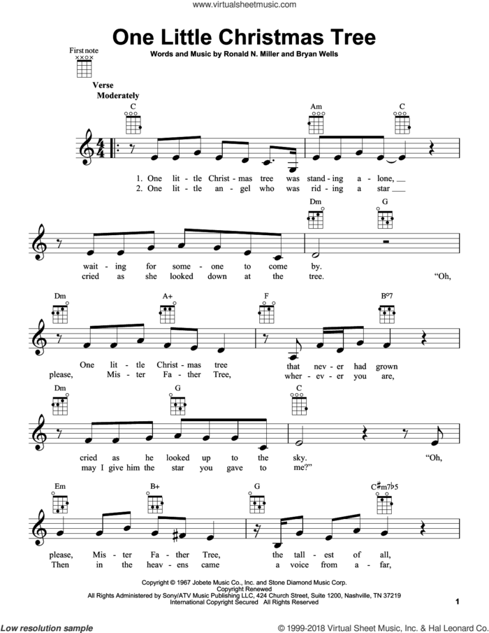 One Little Christmas Tree sheet music for ukulele by Stevie Wonder, Bryan Wells and Ronald N. Miller, intermediate skill level