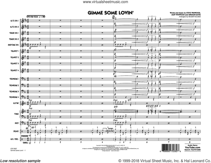 Gimme Some Lovin' (COMPLETE) sheet music for jazz band by Roger Holmes, Muff Winwood, Spencer Davis, Steve Winwood and The Spencer Davis Group, intermediate skill level