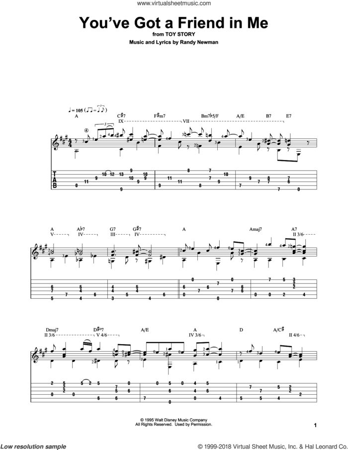 You've Got A Friend In Me (from Toy Story) sheet music for guitar solo by Randy Newman, intermediate skill level
