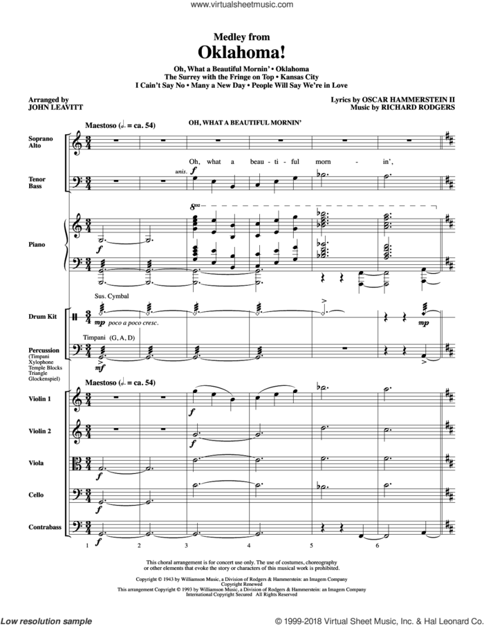 Oklahoma! (Medley) (arr. John Leavitt) (COMPLETE) sheet music for orchestra/band by Richard Rodgers, John Leavitt, Oscar II Hammerstein and Rodgers & Hammerstein, intermediate skill level