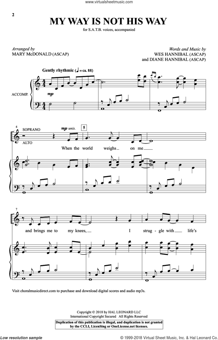 My Way Is Not His Way sheet music for choir (SATB: soprano, alto, tenor, bass) by Diane Hannibal, Mary McDonald and Wes Hannibal, intermediate skill level