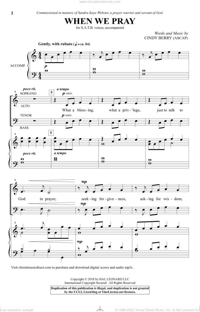 When We Pray sheet music for choir (SATB: soprano, alto, tenor, bass) by Cindy Berry, intermediate skill level