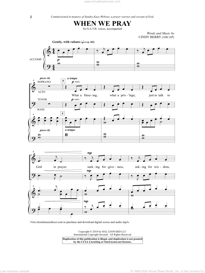 When We Pray sheet music for choir (SATB: soprano, alto, tenor, bass) by Cindy Berry, intermediate skill level