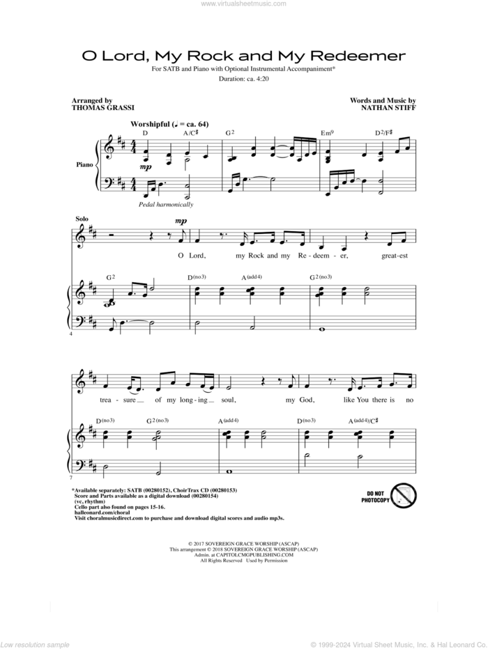 O Lord, My Rock And My Redeemer sheet music for choir (SATB: soprano, alto, tenor, bass) by Thomas Grassi, Sovereign Grace Music and Nathan Stiff, intermediate skill level