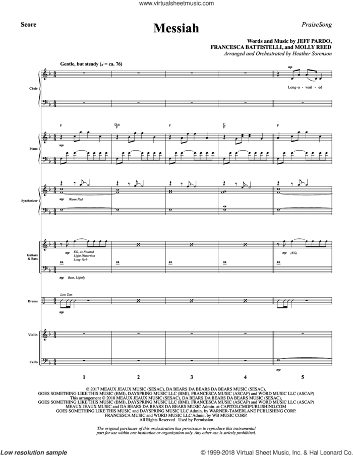 Messiah (COMPLETE) sheet music for orchestra/band by Heather Sorenson, Francesca Battistelli, Jeff Pardo and Molly Reed, intermediate skill level
