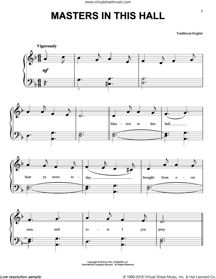 Masters In This Hall sheet music for piano solo, beginner skill level