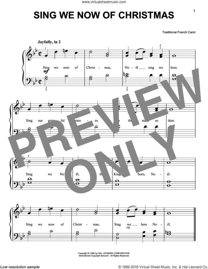 Sing We Now Of Christmas sheet music for piano solo, beginner skill level