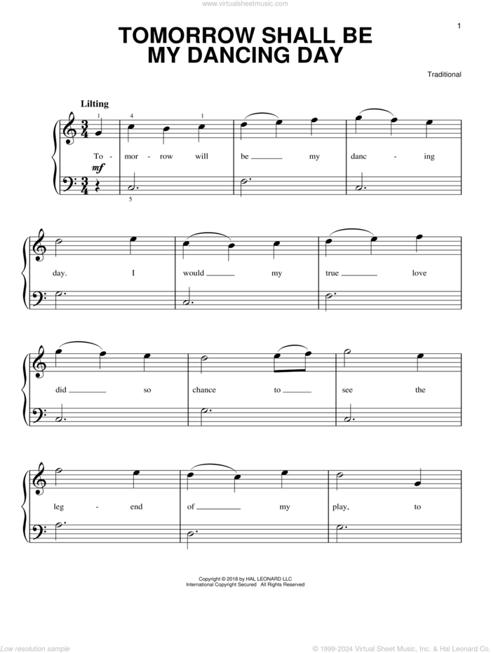 Tomorrow Shall Be My Dancing Day sheet music for piano solo, beginner skill level