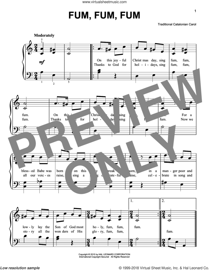 Fum, Fum, Fum, (beginner) sheet music for piano solo, beginner skill level