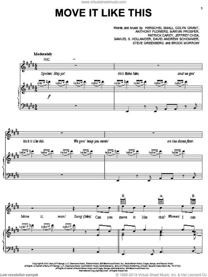Move It Like This sheet music for voice, piano or guitar by Baha Men, Anthony Flowers, Colyn Grant and Herschel Small, intermediate skill level