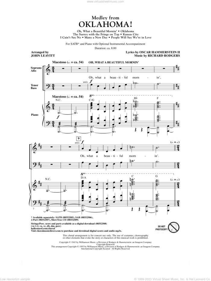 Oklahoma! (Medley) (arr. John Leavitt) sheet music for choir (SATB: soprano, alto, tenor, bass) by Richard Rodgers, John Leavitt, Oscar II Hammerstein and Rodgers & Hammerstein, intermediate skill level