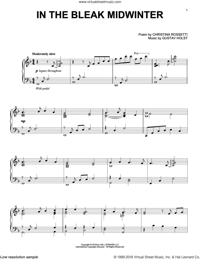 In The Bleak Midwinter [Jazz version] sheet music for piano solo by Gustav Holst and Christina Rossetti, intermediate skill level